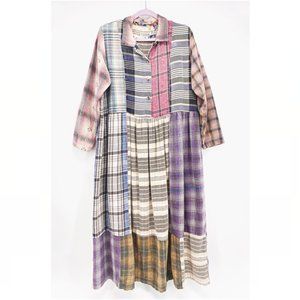 Citron Patchwork Plaid Long Sleeve Dress in Pink, Purple, Blue, Brown